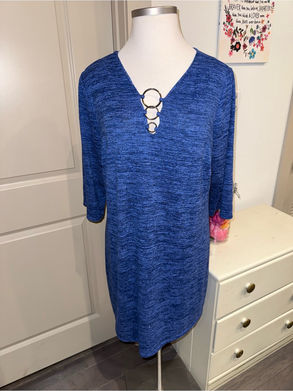 💙 NWOT Tacera Royal Blue Marled Tunic Dress with Ring Accent 2X